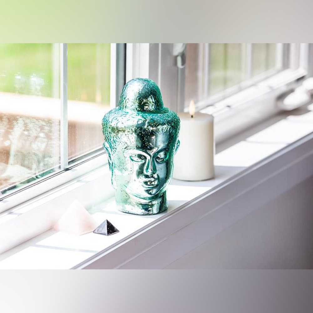 Large Buddha Head Optic Glass Sculpture